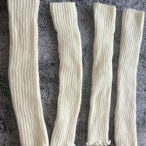 Cream Ribbed Knit Leg Warmers